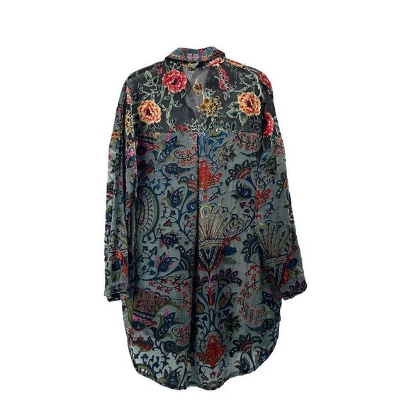 ADORE burnt crushed velvet floral tunic top Size M boho artsy - Picture 7 of 8
